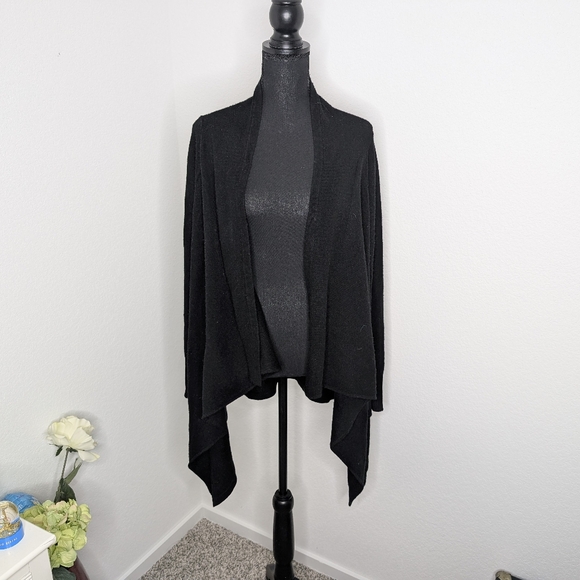 💘 Qi Cashmere Womens  Jersey Waterfall Wool & Cashmere-Blend Cardigan, Black - Picture 4 of 7